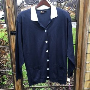 Lizsport cotton navy button front knit shirt/jacket size L